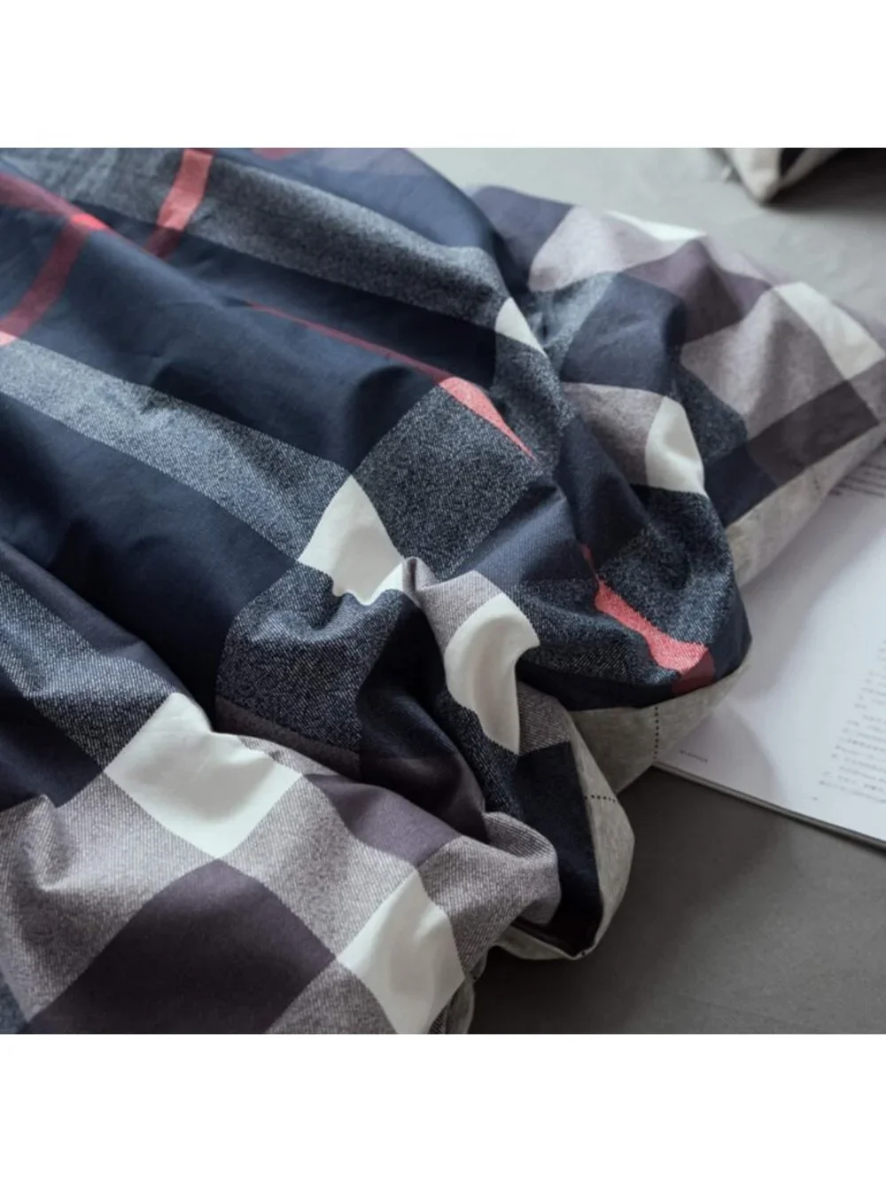 Navy Blue Plaid Comforter Set Full - Vintage Buffalo Check Bedding for Teen Boys
